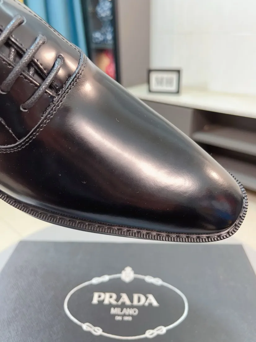 Men's shoes 💰540🌹🌹【PRADA Leather Shoes】Top purchasing agent Original imported Italian custom cowhide leather surface, fully imported water-dyed breathable cowhide lining, original factory special molded sole super comfortable, size: 38-44
